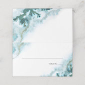 Moderne Aquamarine Aquarellmoos Agate BarefootBrid Platzkarte (Außenseite Aufgefaltet)