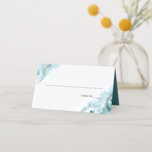 Moderne Aquamarine Aquarellmoos Agate BarefootBrid Platzkarte (Vorderseite)