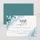 Moderne Aquamarine Aquarellmoos Agate BarefootBrid RSVP Karte (Vorne/Hinten)