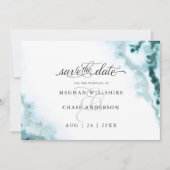Moderne Aquamarine Aquarellmoos Agate BarefootBrid Save The Date (Vorderseite)
