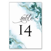 Moderne Aquamarine Aquarellmoos Agate BarefootBrid Tischnummer (Rückseite)