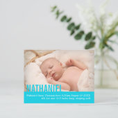 Moderne aquamarine Baby-Foto-Ankündigung Postkarte (Stehend Vorderseite)