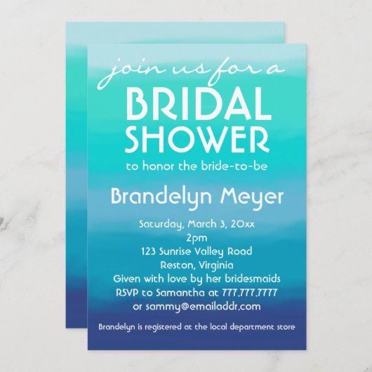 Moderne aquamarine blaue einladung (Vorne/Hinten)