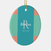 Moderne Aquamarine, blaue und rosafarbene Weihnach Keramik Ornament (Rechts)