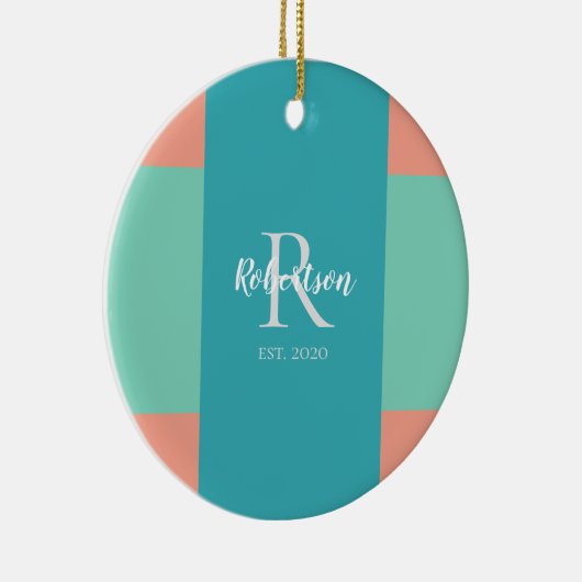 Moderne Aquamarine, blaue und rosafarbene Weihnach Keramik Ornament (Rechts)