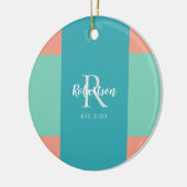 Moderne Aquamarine, blaue und rosafarbene Weihnach Keramik Ornament (Links)