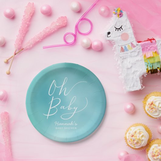 Moderne aquamarine blaue Watercolor Ombre Pappteller (Party)