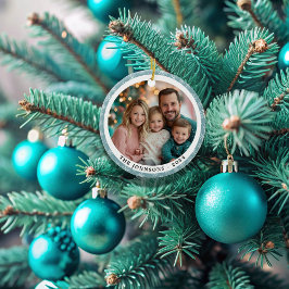 Moderne Aquamarine Blauschneeflocken Runde Familie Keramik Ornament