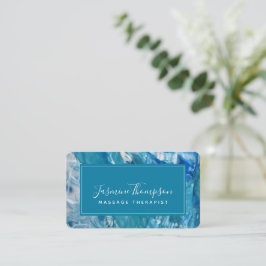 Moderne Aquamarine Blue Abstrakt Art Round Busines Visitenkarte
