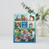 Moderne Aquamarine Blue-FotoCollage Save the Date Postkarte (Stehend Vorderseite)