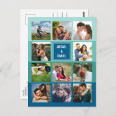 Moderne Aquamarine Blue-FotoCollage Save the Date Postkarte (Vorne/Hinten)