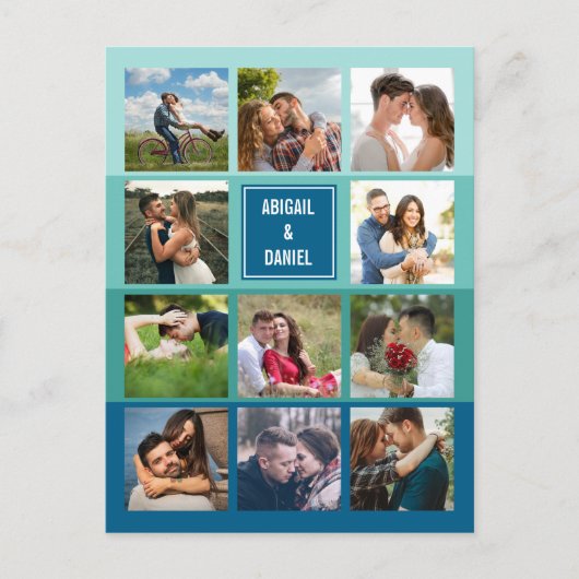 Moderne Aquamarine Blue-FotoCollage Save the Date Postkarte (Vorderseite)