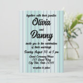 Moderne Aquamarine Blue Gray Stripes Beach Hochzei Einladung (Stehend Vorderseite)