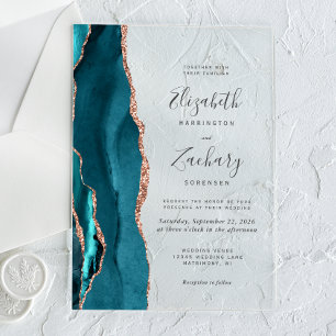 Moderne Aquamarine Blue Rose Gold Agate Hochzeit Acryleinladungen