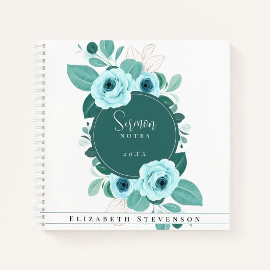 Moderne Aquamarine Blue Sermon Notes Custom Year & Notizblock (Vorderseite)