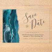 Moderne Aquamarine Blue Silver Agate Save the Date Acryleinladungen (Vorderseite)