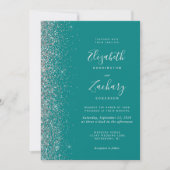 Moderne Aquamarine Blue Silver Glitzer Edge Weddin Einladung (Vorderseite)