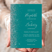 Moderne Aquamarine Blue Silver Glitzer Edge Weddin Einladung