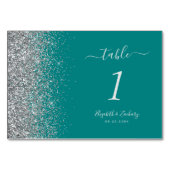 Moderne Aquamarine Blue Silver Glitzer Edge Weddin Tischnummer (Vorderseite)
