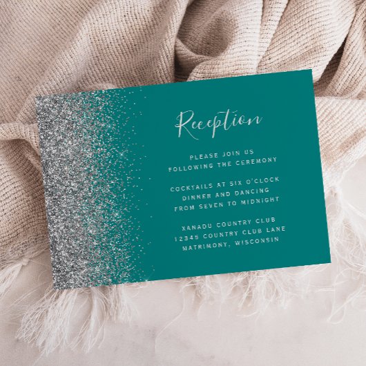 Moderne Aquamarine Blue Silver Glitzer Hochzeitsem Begleitkarte