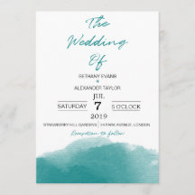 Moderne Aquamarine Blue Watercolor Script Hochzeit