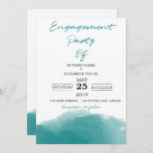 Moderne Aquamarine Blue Watercolor Scripte Engagem Einladung (Vorne/Hinten)