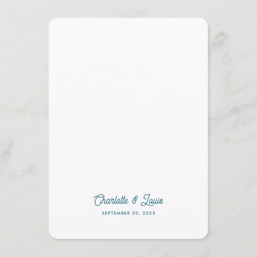 Moderne Aquamarine Blue Wave Frame Script Hochzeit Menükarte (Rückseite)