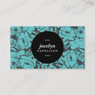 Moderne Aquamarine Blume Black Circle Business Car Visitenkarte