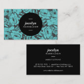 Moderne Aquamarine Blume Black Circle Business Car Visitenkarte (Vorne/Hinten)