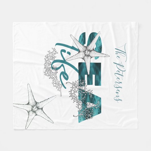 Moderne aquamarine Blumenarten Fleecedecke (Vorderseite (Horizontal))