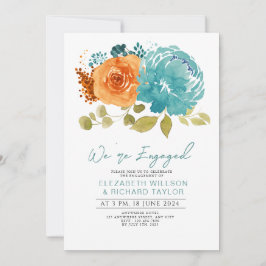 Moderne Aquamarine Burnt Orange Floral Engagement Einladung