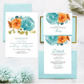 Moderne Aquamarine Burnt Orange Marigold Floral We Einladung