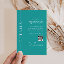 Moderne Aquamarine Einfache Hochzeitdetails QR-Cod