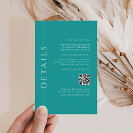 Moderne Aquamarine Einfache Hochzeitdetails QR-Cod Begleitkarte