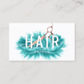 Moderne Aquamarine Feather Rose Gold Schere Friseu Visitenkarte (Vorderseite)