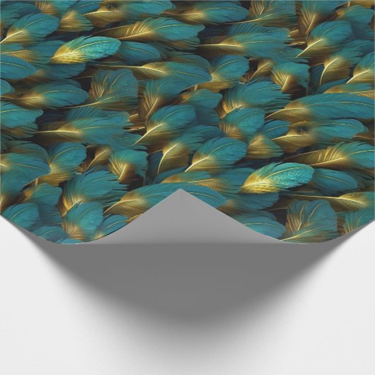 Moderne aquamarine Federn Geschenkpapier (Ecke)