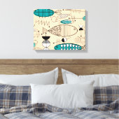 Moderne Aquamarine Fischkunst aus dem Mittelalter Leinwanddruck (Insitu (Schlafzimmer))