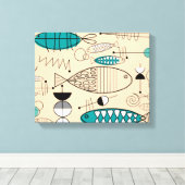 Moderne Aquamarine Fischkunst aus dem Mittelalter Leinwanddruck (Insitu (Holzboden))