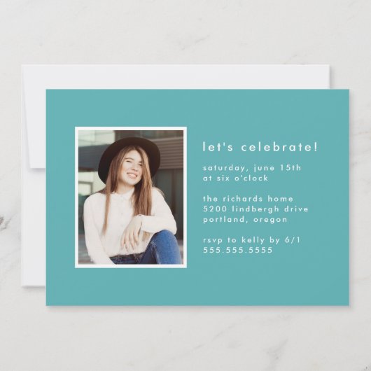 Moderne Aquamarine Foto Graduation Party Einladung (Rückseite)