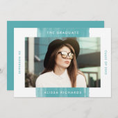 Moderne Aquamarine Foto Graduation Party Einladung (Vorne/Hinten)