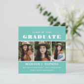 Moderne Aquamarine Foto Graduierungspartei Einladu Einladung (Stehend Vorderseite)