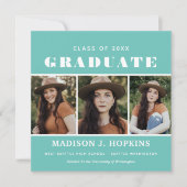 Moderne Aquamarine Foto Graduierungspartei Einladu Einladung (Vorderseite)