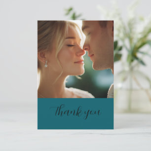 Moderne Aquamarine Foto Hochzeit Dankeschön-Karte Dankeskarte