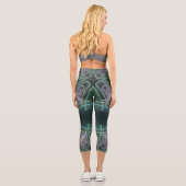 Moderne Aquamarine geometrische Fraktal-Grafik Capri Leggings (Rückseite)