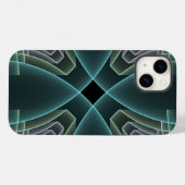 Moderne Aquamarine geometrische Fraktal-Grafik Case-Mate iPhone Hülle (Rückseite (Horizontal))