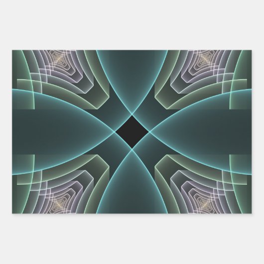 Moderne Aquamarine geometrische Fraktal-Grafik Geschenkpapier Set (Vorderseite 3)