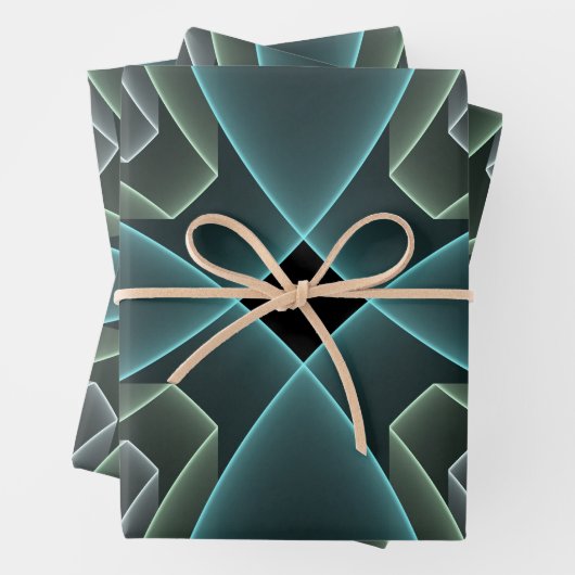 Moderne Aquamarine geometrische Fraktal-Grafik Geschenkpapier Set (Beispiel)