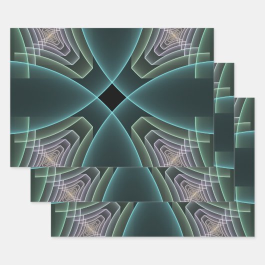 Moderne Aquamarine geometrische Fraktal-Grafik Geschenkpapier Set (Set)