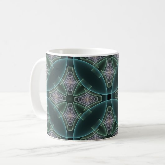 Moderne Aquamarine geometrische Fraktal-Grafik Kaffeetasse (Vorderseite Links)