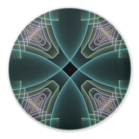 Moderne Aquamarine geometrische Fraktal-Grafik Keramikknauf (Vorderseite)